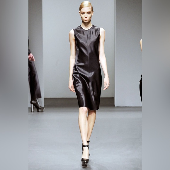 Vintage runway Calvin Klein Collection black leather heels silver metal platform - Picture 4 of 15